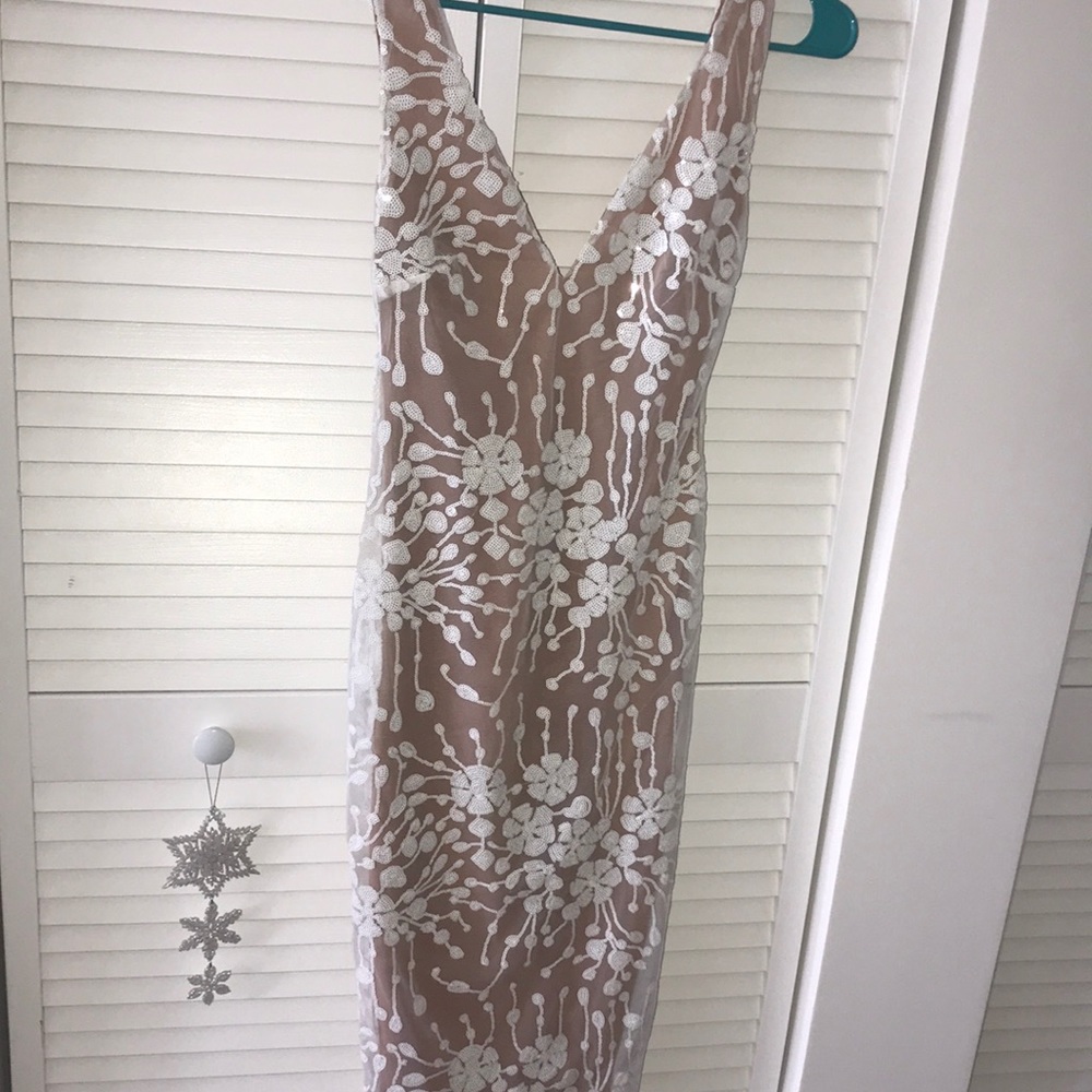 White sequin lace dress